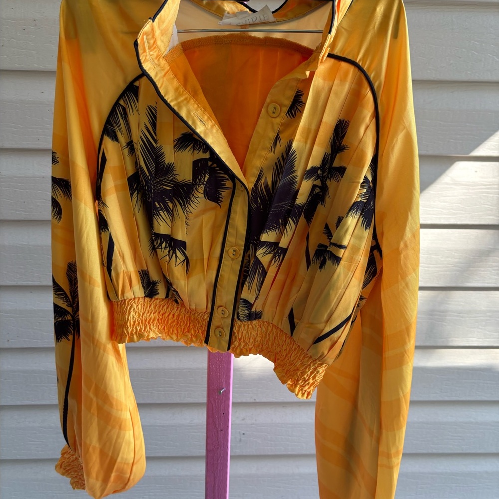 Tropical Yellow and Black Women's  Crop light Jacket
